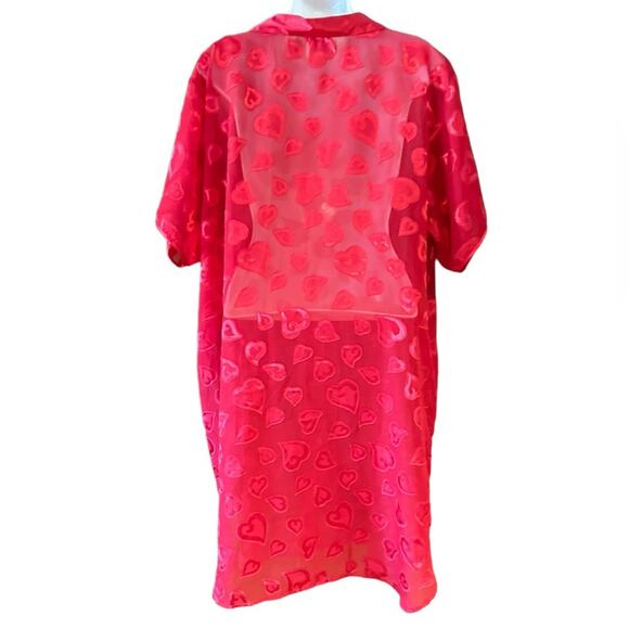 Sophia by Delicates Women’s XL Sheer Red Valentine Button Up Short Gown - Picture 2 of 7